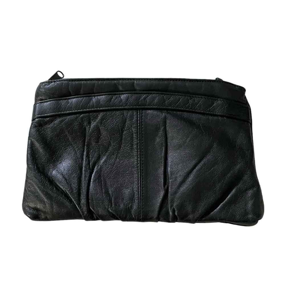 Black Leather Crossbody Shoulder Bag Purse Clutch One Size